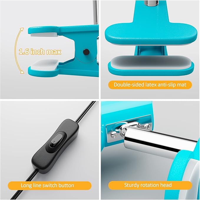 LED Clip lamp,5W Super Bright Desk Light, 330° Rotation Small Lamp with Clamp on Desk/Table/Bed Headboard/Cupboard Home Lighting, Modern and Save Space Illumination Powerful Lamp Blue