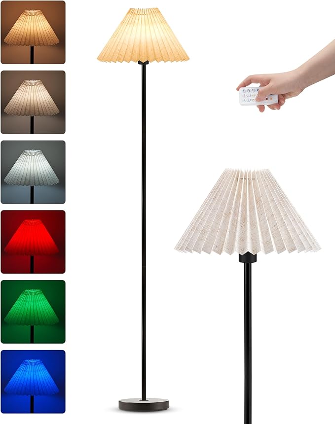 UMEXUS Cordless LED Floor Lamp for Bedroom, Rechargeable, Dimmable RGB, Portable, Modern Pleated Standing Light with Remote & Timer, Small Corner Pole Lamps for Living Room Bedside Home Outdoor Decor