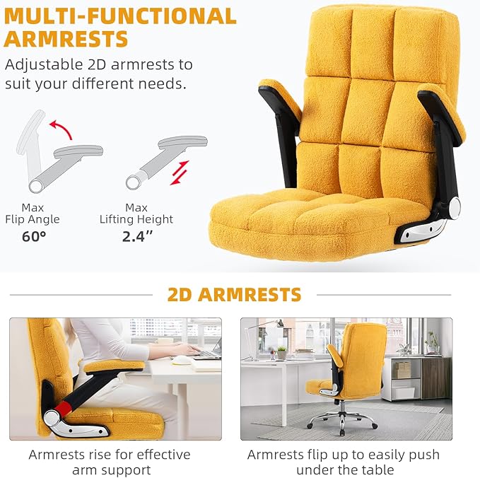 SEATZONE High Back Office Chair Ergonomic Computer Desk Chair Back Support Comfy Desk Chairs with Wheels and Flip-up Armrest for Home Office Desk,Yellow