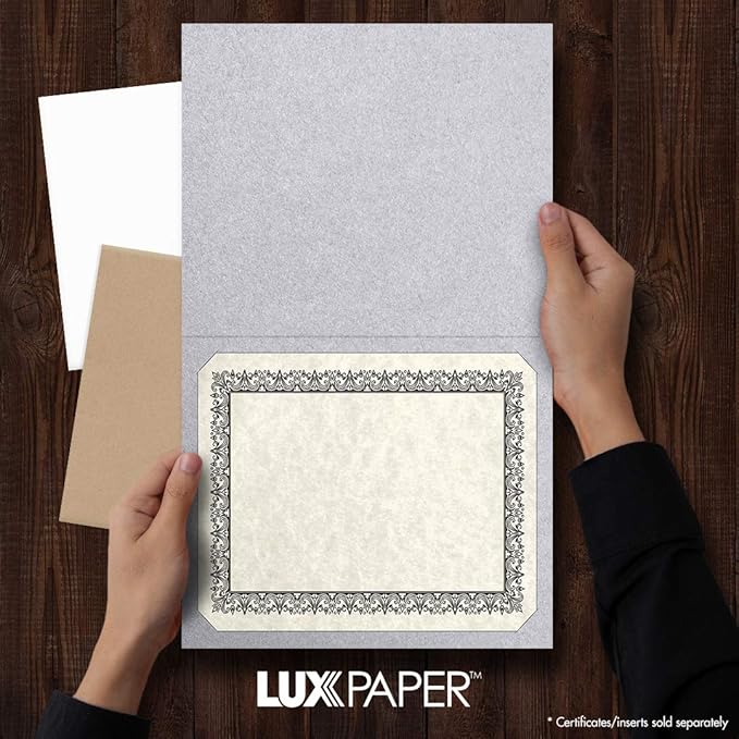 LUXPaper 9.5" x 12" Certificate Holders | Silver Metallic | 105lb. Cover | 100 Qty