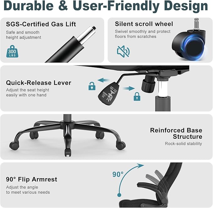 AnyGod Executive Office Chair, Comfy Ergonomic Computer Desk Chairs with Flip-up Armrests, Lumbar Support, High Back, 360° Swivel and Rocking Function for Home Office