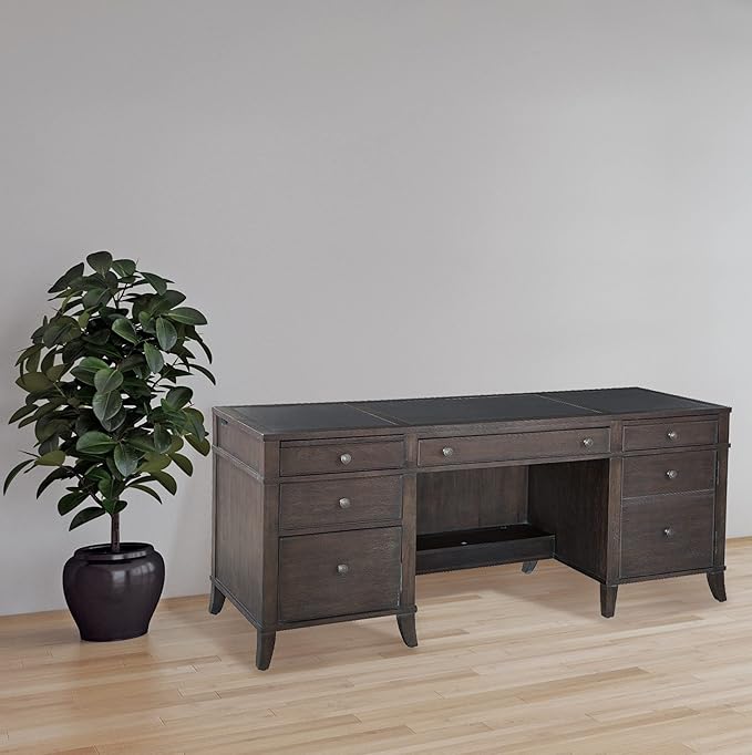 Hekman Furniture Urban Executive Credenza - Wood-Framed Leather Top Locking Pedestal File Drawers Pull Out Writing Surfaces Drop Front Keyboard Drawer Wire Management Wooden Finish Credenza