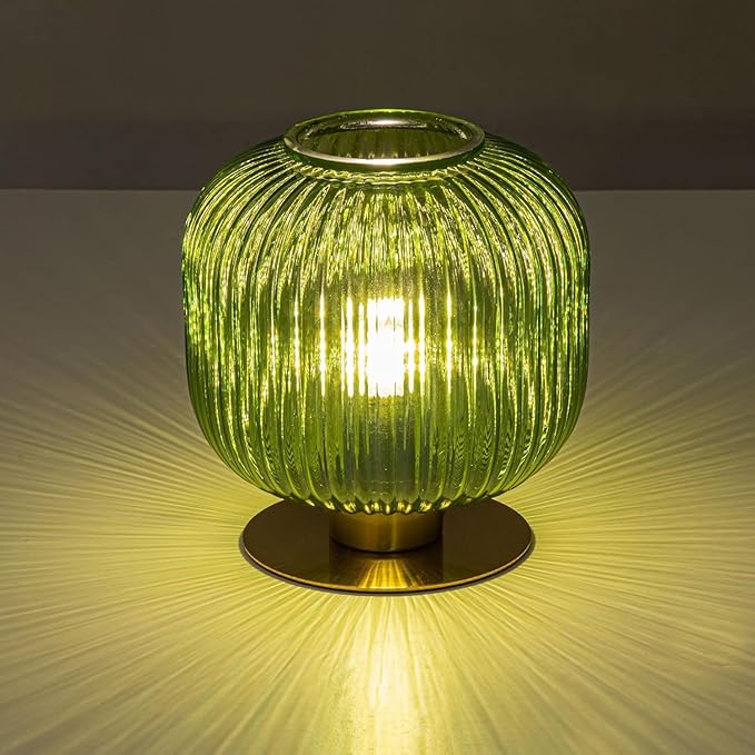 Green Table Lamp Glass Globe Table Lamp Mid Century Modern Small Bedside Lamp Gold Nightstand Lamp Vintage Decorative Brass Desk Lamp for Bedroom Living Room Study Corner Bookshelf (Set of 2)