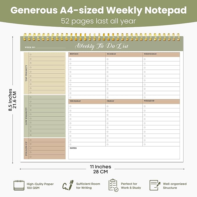 Weekly To Do List Notepad with 52 Undated Sheets(8.5"×11")- Undated Weekly Planner Notepad for Office Desk Accessories and Supplies - Forest Shades