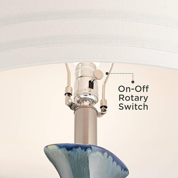 Possini Euro Design Annette Modern Style 3-Way Table Lamp with Table Top Dimmer 38" Tall Blue Drip Ceramic Off White Fabric Oval Shade Decor for Living Room Bedroom House Bedside Home