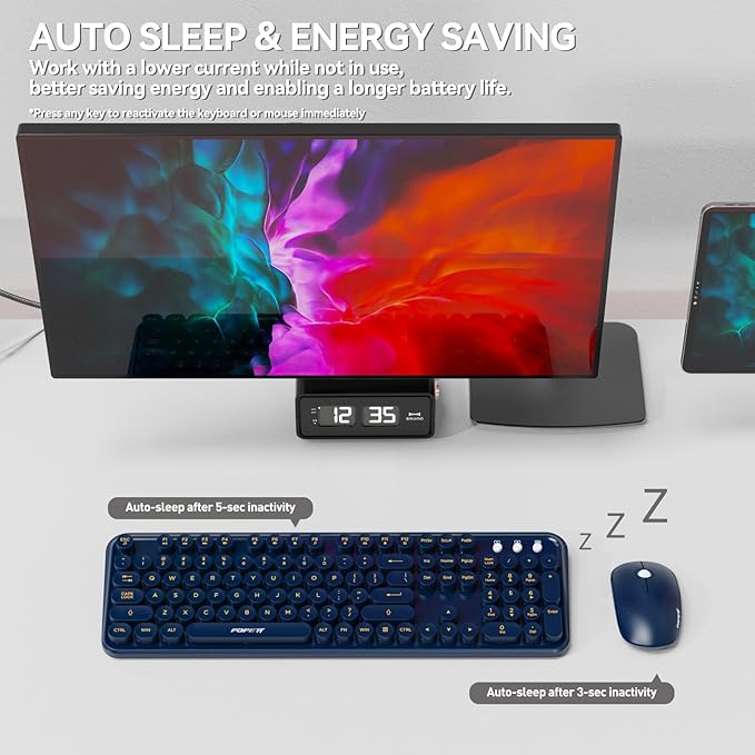 Wireless Keyboard and Mouse Combo with Switch Button- 2.4GHz Cordless Typewriter Keyboard | Auto-Sleep | USB Receiver for Windows PC/Laptop - Dark Blue