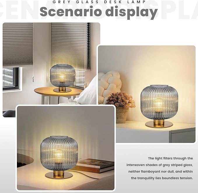 Gray Table Lamps Modern Table Lamp Smoky Glass Lamp Small Bedside Lamp Mid Century Living Room Globe Table Lamp Vintage Bedside Gold Lamp for Bedroom Nightstand
