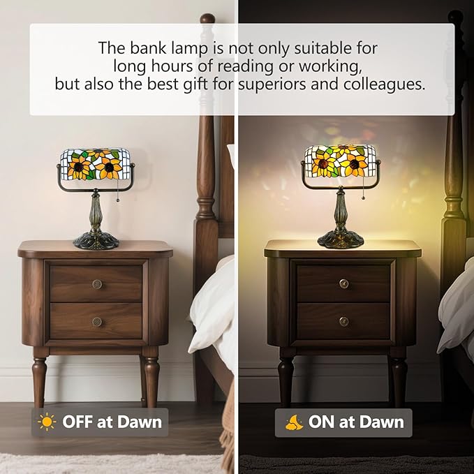 Tiffany Bankers Desk Lamp,Sunflower Stained Glass Piano Light with LED Bulb, Vintage Tiffany Style Desk Lamp for Office, Study, or Joyful Home Décor.