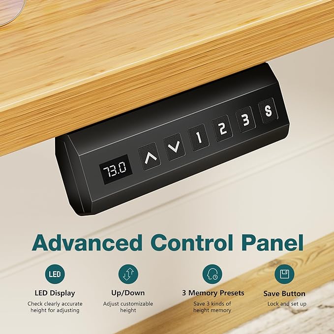 Electric Standing Desk, Adjustable Height Stand up Desk, 40x24 Inches Sit Stand Home Office Desk with Splice Board,Bamboo