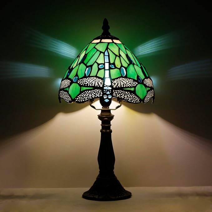 Tiffany Lamp Touch Control Table Lamp Green Stained Glass Desk Lamp 8X8X14.5 Inches Dragonfly Style Reading Light