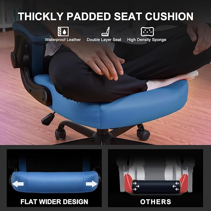 GTPLAYER Video Gaming Chair, Ergonomic Computer Gaming Chair with Flip-Up Armrests and Adjustable Height, Comfortable Desk Chairs with Built-in Lumbar Support, Recliner with 360°Swivel (Blue)