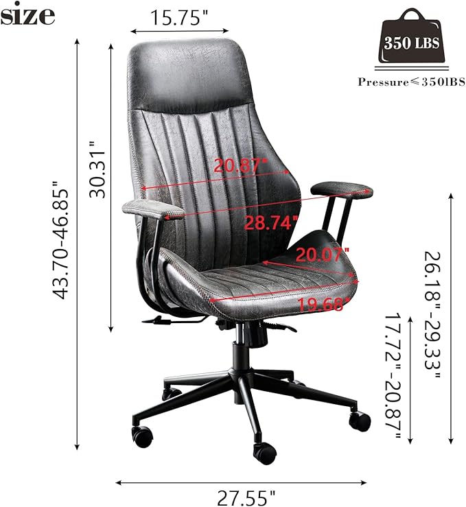 ovios Ergonomic High Back Office Chair, Mid-Century Modern Faux Suede Leather Chair with Padded Armrests, Comfy Executive Computer Task Swivel Rolling Chairs, Dark Grey