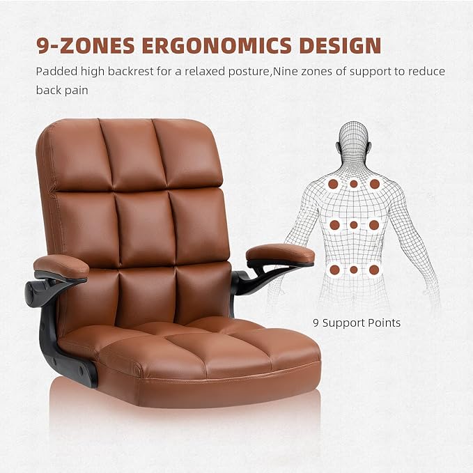 SEATZONE Executive Office Chair Small PU Leather Desk Chair with Wheels,Ergonomic Computer Swivel Rolling Task Chair with Back Support,Brown