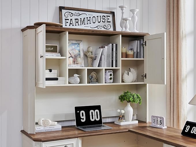 T4TREAM 59" Home Office Desk Hutch with Ample Storage, Only Match VSC Series Farmhouse Desk (Antique White)