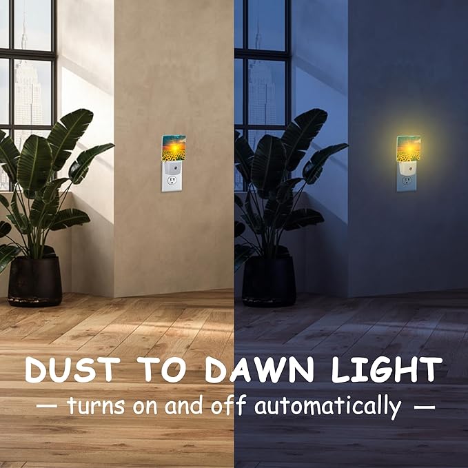 Night Light for Kids Girls Boys,Sunflower Fields During Sunset LED Night Light Plug into Wall with Dusk to Dawn Sensor for Room Decor,Hallway,Kitchen,Bathroom,Nursery,Stairs