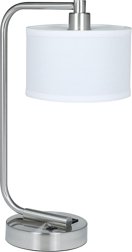 XiNBEi Lighting Table Lamp Desk Lamp with USB Charging Port and Fabric Shade, Modern Nightstand Lamp Brushed Nickel Finish for Bedroom Living Room & Office XB-TL1226-BN