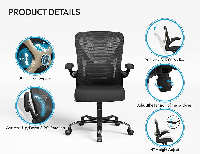 Ergonomic Office Chair - X-Shaped Computer Desk Chair Comfy, Gaming Chair, Office Chair with Lumbar Support, Mesh Office Chairs, Desk Chair for Long Hours(Black Gold)