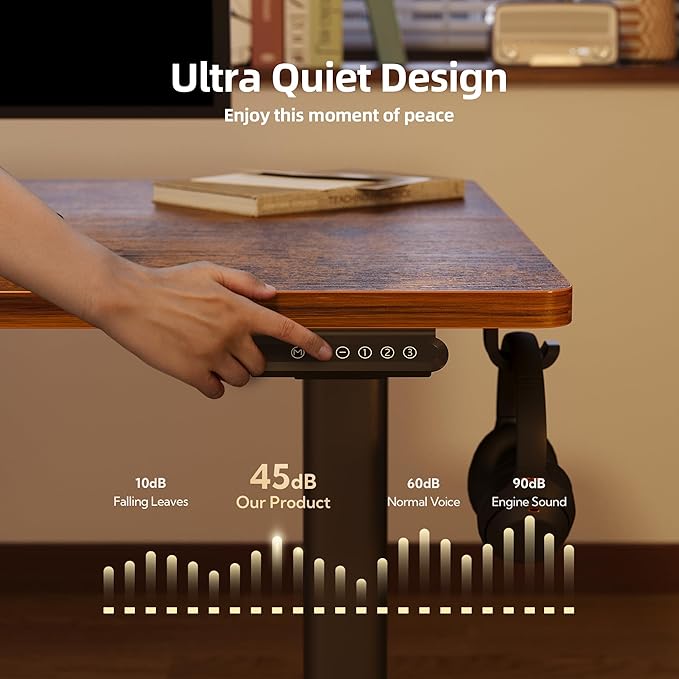 INNOVAR Electric Standing Desk, Adjustable Height Stand up Desks, 63 x 24 Inches Sit Stand up Desk for Home Office Computing, 3-Preset Memory Height Ergonomic Rising Desks, Rustic Brown
