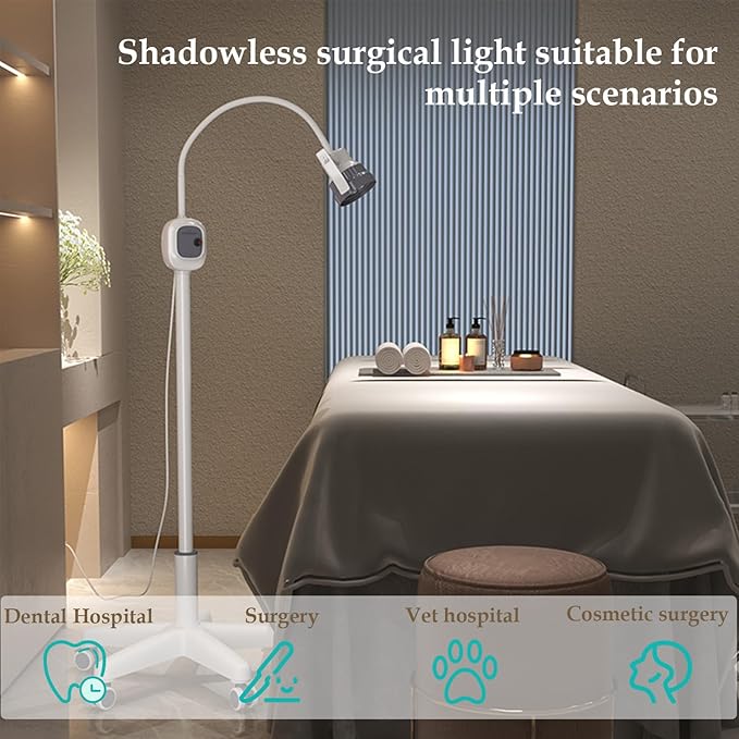 Surgical Examination Light Lamp 5W/12W Floor Stand Type Medical Exam Lamp, w/Universal Wheels Mobile Shadow Less Flexible Gooseneck LED Exam (12W Upgraded Inspection Light)