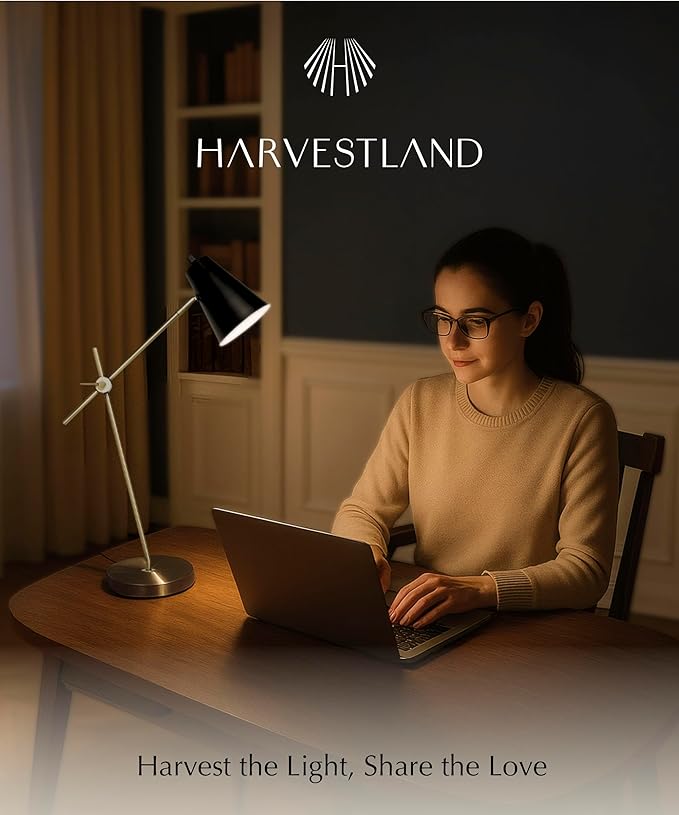 HarvestLand HaloBar Reading Lamps – Adjustable Black Table Lamps, Industrial Table lamp with Solid Base for Home Office, Study and Reading, Desk Lamps for Home Office