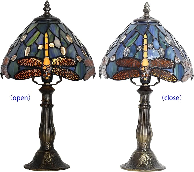 Tiffany Table lamp 8-inch Small Stained Glass lamp in a Vintage Dragonfly Pattern Style can be Used as a Decoration for The Living Room Bedside in The Bedroom or Desk