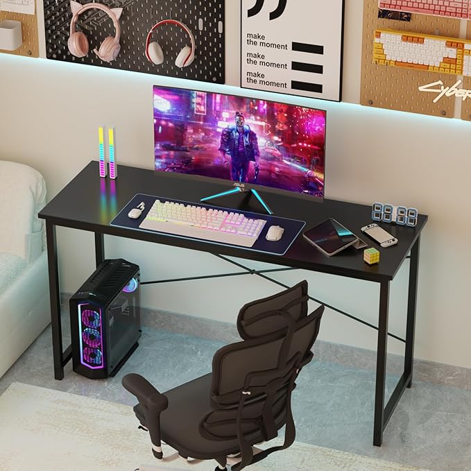 Sweetcrispy Computer Office Desk 44 Inch Small Kids Student Study Gaming Writing Work Modern Simple PC Table for Bedroom, Home - Black
