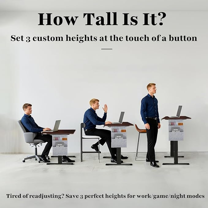 NSY Audio Electric Standing Desk 55x24 Inches - Height Adjustable, Whisper Quiet Motor, Walnut Top & Black Frame for Home Office Gaming, Focused Work, White
