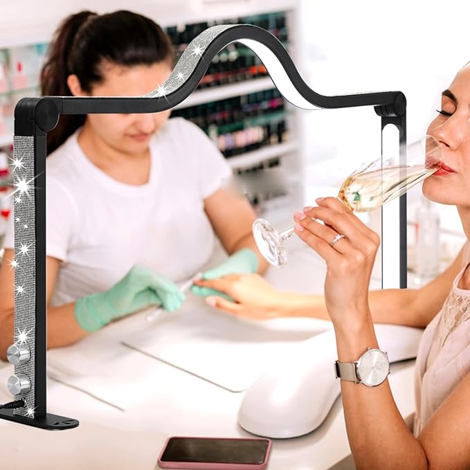 Upgraded Half Moon Light for Desk, Foldable Nail Tech Lamp, Brightness Adjustable LED Nail Light, Lash Lamp for Beauty/Eyelashes/Tattoos/Crafts, White