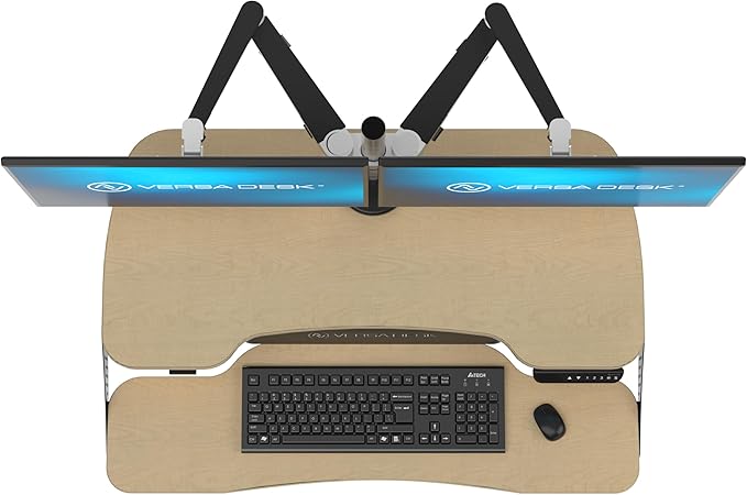VERSADESK® PowerPro™ Elite 36” x 24" – App Controlled Electric Standing Desk Converter w/USB Charging Port. Raises up to 20”. Fully Assembled – Includes LED Lights. Supports 80 lbs. – Maple