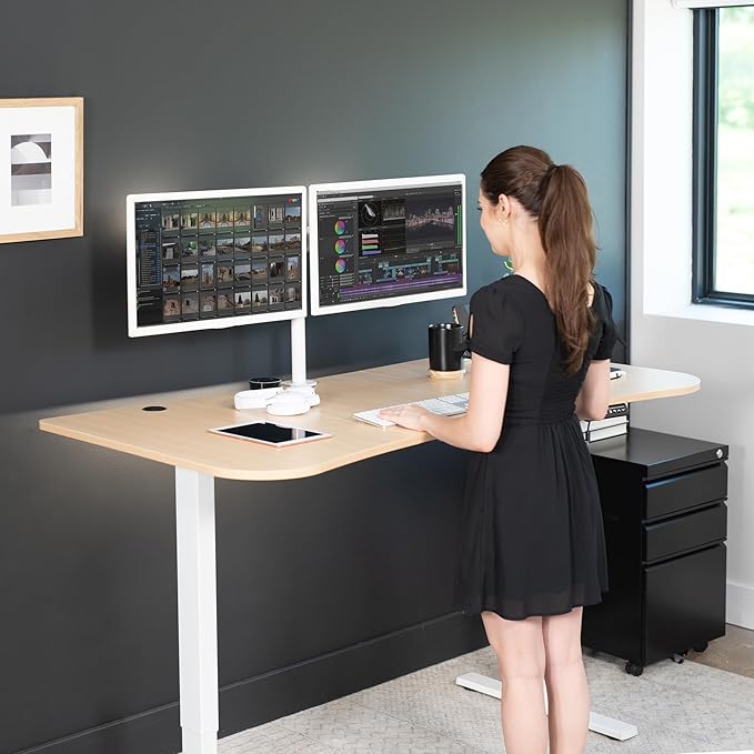 VIVO Electric 63 x 32 in Standing Desk, Memory Height Adjustment, 1B Series, Light Wood Top White Frame, DESK-KIT-1W1C