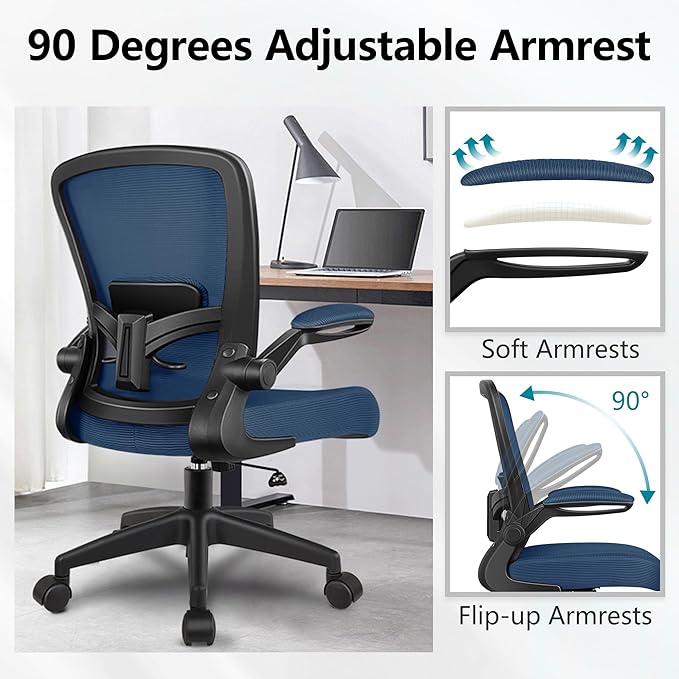FelixKing Office Chair, Ergonomic Desk Chair Breathable Mesh Chairs Adjustable High Back Lumbar Support Flip-up Armrests, Executive Rolling Swivel Comfy Computer Chairs Home Office Navy