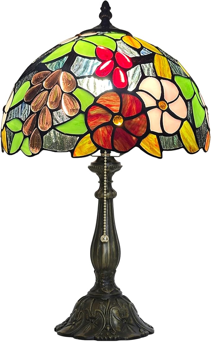 Tiffany Lamp 12-inch Grape Rose Stained Glass Lamp, Bedside Table Lamp, Suitable for Bedroom, Living Room, Home Office, Home Decor Art, E26 Bulb (Not Included in Delivery)