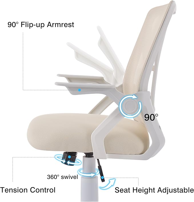 VECELO Mid-Back Swivel Ergonomic Office Chair with Adjustable Arms Mesh Lumbar Support for Computer Task Work, Beige