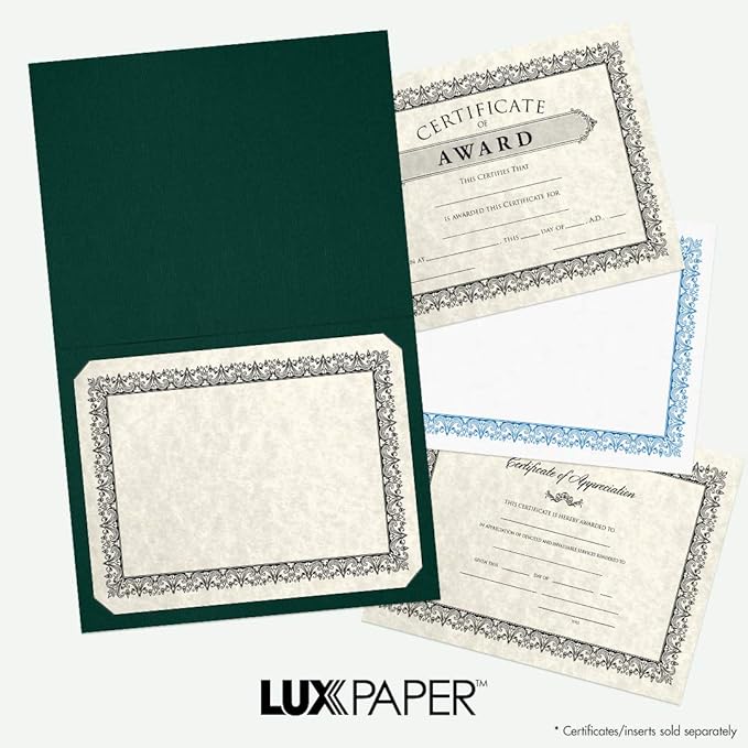 LUXPaper 9.5" x 12" Certificate Holders | Green Linen | 100lb. Cover | 100 Qty