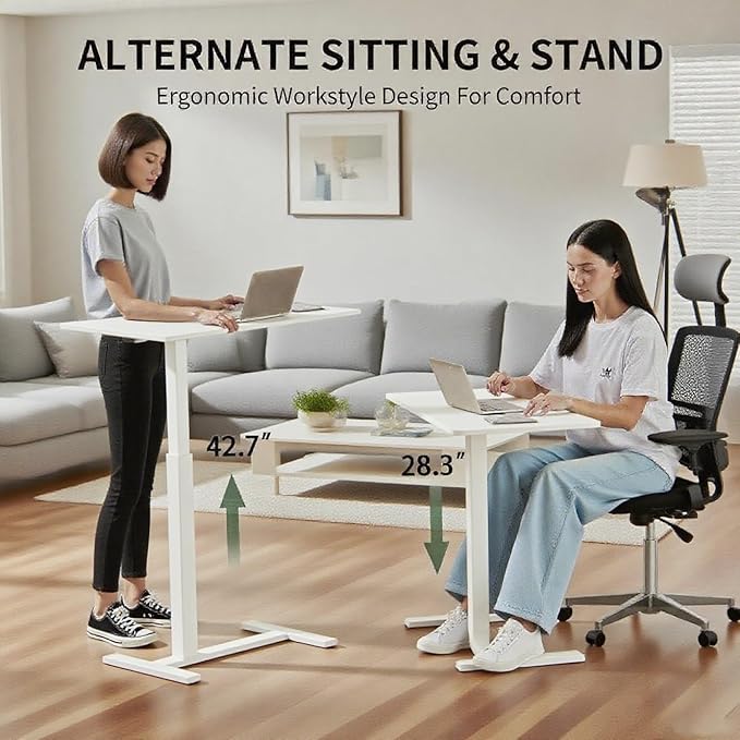 Mobile Small Standing Desk with Hidden Wheels, Portable Rolling Laptop Desk, Rolling Computer Cart Movable, Adjustable Height Computer Workstations, for Home, Office, White