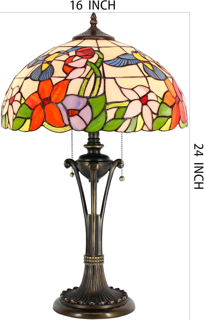Tiffany Table Lamp Amber Hummingbird Stained Glass Desk Lamp 16X16X24 Inches Reading Light