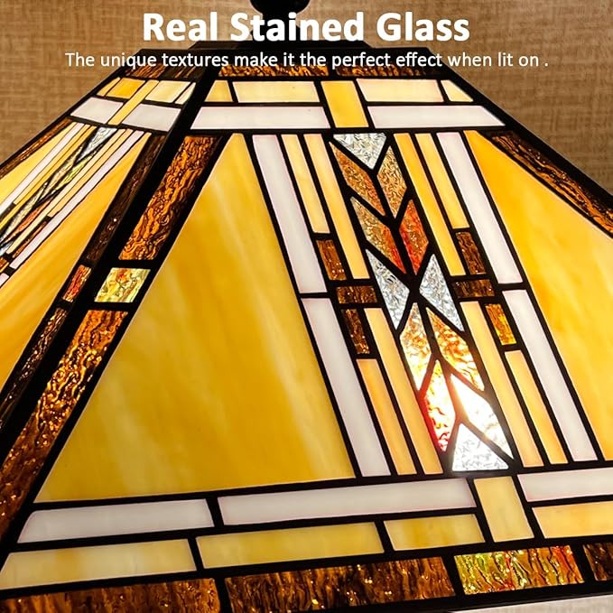 Tiffany Table Lamp,Mission Style Stained Glass Table Light,Antique Style 16 inch Large Desk Lamp,2 Lights Vintage Beside Reading Lamp for Living Room Bedroom Office