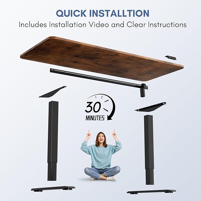 Furmax Electric Height Adjustable Standing Desk Large 63 x 24 Inches Sit Stand up Desk Home Office Computer Desk Memory Preset with T-Shaped Metal Bracket, Brown