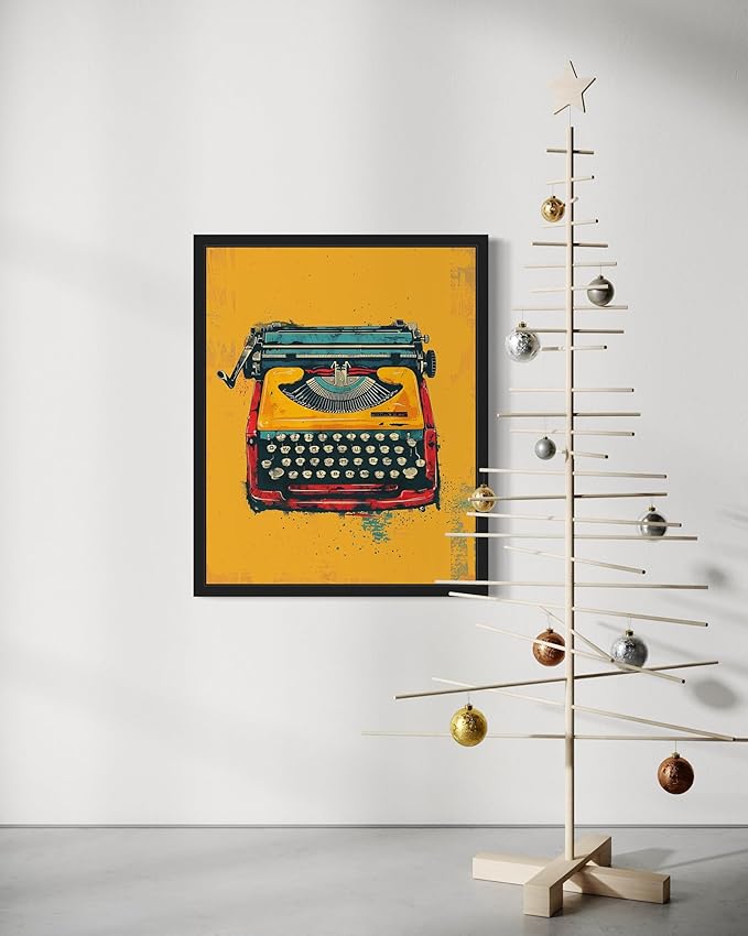 Typewriter Pop Art Poster Print, Vintage Retro Wall Art Decor Paintings Classic Artwork for Bedroom Living Room Decorations. 43 (Typewriter, 24 x 36 inches, Black Frame)