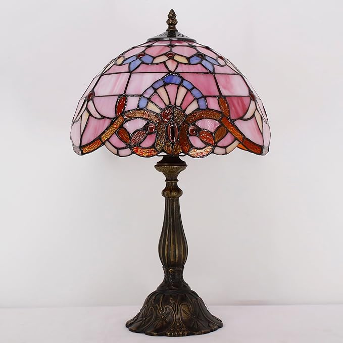 Tiffany Lamp Touch Control Table Lamp Pink Stained Glass Desk Lamp 12X12X19 Inches Baroque Style Reading Light
