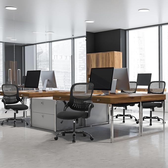 SMUG Office Computer Desk Chair, Ergonomic Mid-Back Mesh Rolling Work Swivel Task Chairs with Wheels, Comfortable Lumbar Support, Comfy Flip-up Arms for Home, Bedroom, Gaming, Study, Student