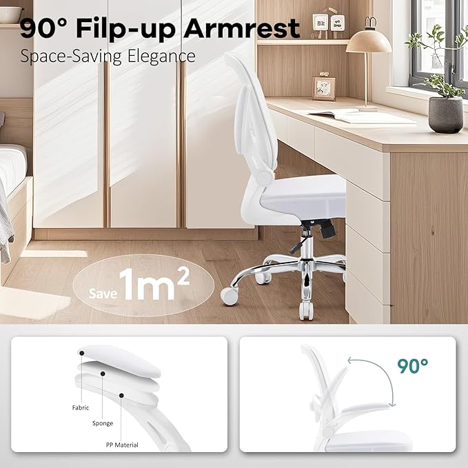 Office Chair,Ergonomic Desk Chair with Adjustable Lumbar Support, Mesh High Back Computer Chair with Flip-up Armrests,Rocking Tilt Rolling Swivel Executive Chair for Home Office White