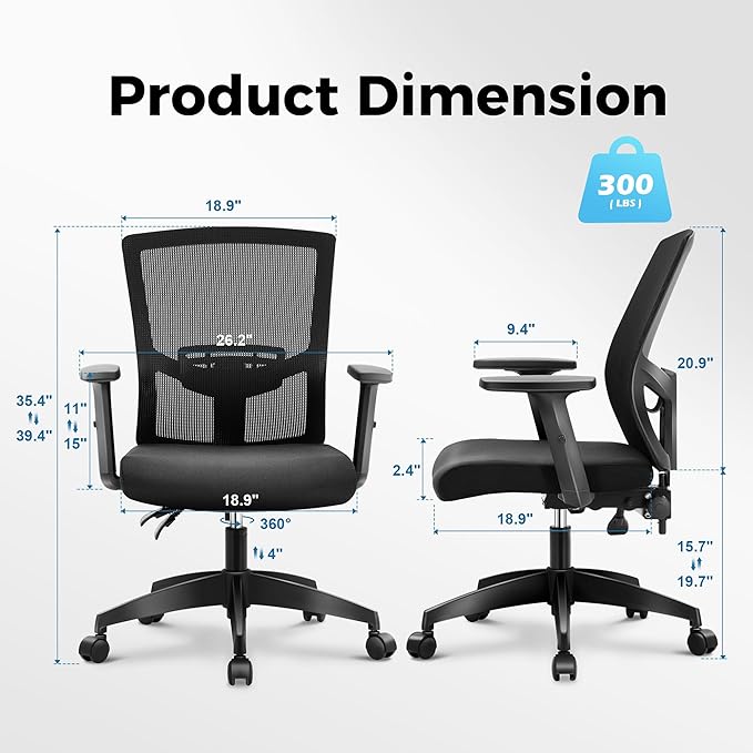 MAISON ARTS Mesh Office Chair Set of 4, Ergonomic Home Desk Chair with Lumbar Support, Mid-Back Computer Task Chair with Breathable Mesh and Adjustable Armrests for Home Office