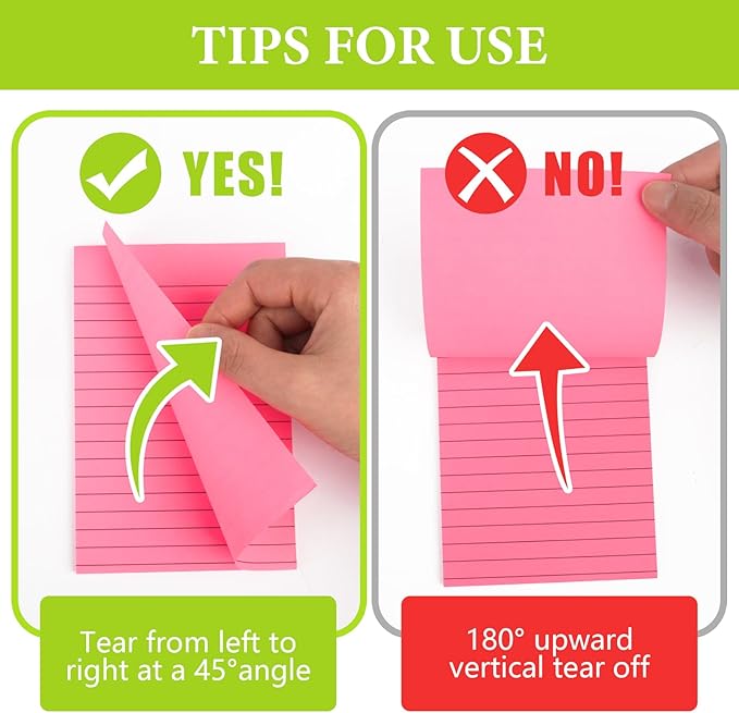 NESCCI 12 Pads Lined Sticky Notes 4x6 Sticky Notes with Lines Self-Stick Note Pads 12 Bright Multi Colors Big Rectangular Sticky Note for Office,Home,School, Meeting, 33 Sheet/Pad