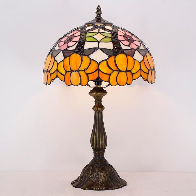Tiffany Lamp Touch Control Table Lamp Orange Flower Style Stained Glass Desk Lamp 12X12X19 Inches Reading Light