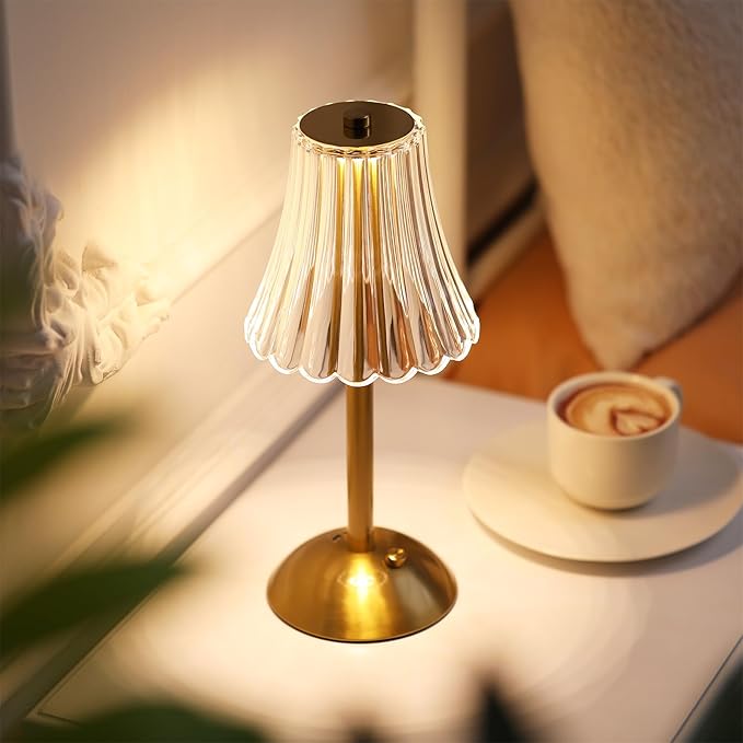 Liliful 4 Pcs LED Portable Cordless Table Lamp Touch Battery Operated Rechargeable Gold Desk Lamp 3 Color Dimmable for Bedroom Living Room Dining (Gold,Rose Style)