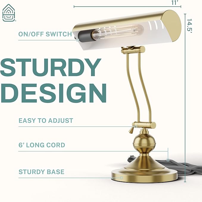 Home Intuition Classic Antique Retro Adjustable Leaning Piano Lamp Banker Desk Light (Brushed Brass)