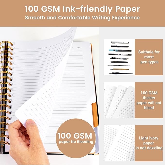 Hardcover Spiral Notebook with Tabs 6.1"x8.3" Small Spiral Lined Journals for Women Men with Dividers 200 Pages College Ruled Composition Notebook 5 Subject Notebook for Work School Gifts, Black