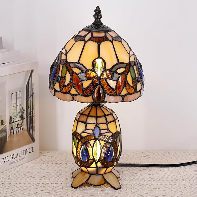 Small Tiffany Lamp Stained Glass Table Lamp Mini Mother Daughter Vase Desk Accent Light for Bedroom Bedside Reading Home Antique Style Decor 8X14 Inches (Serenity Victorian)