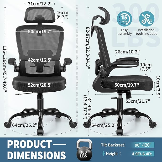 FelixKing Ergonomic Office Chair, Headrest Desk Chair with Adjustable Lumbar Support, Home Office Swivel Task Chair with High Back and Armrest, Adjustable Height Gaming Chair(Black),Pack of 2